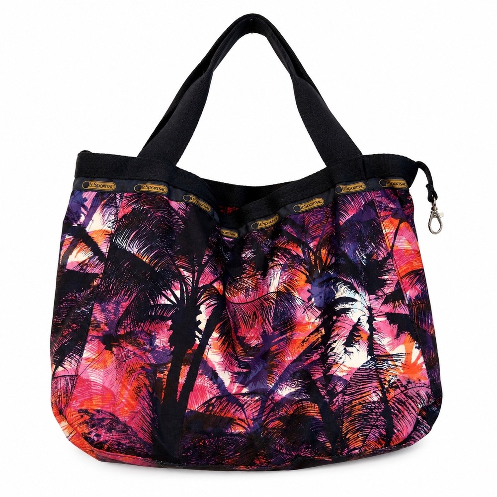 LeSportsac Reversible Tote Bag Tropical Palm Sunset Red Geometric Nylon Large - Picture 3 of 5